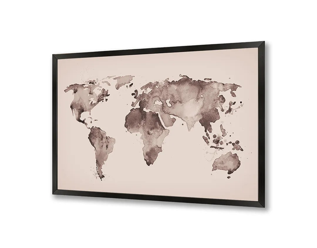 Metalen Magneetbord met afbeelding van roze getinte vintage wereldkaart in zacht roze en bruin kleuren