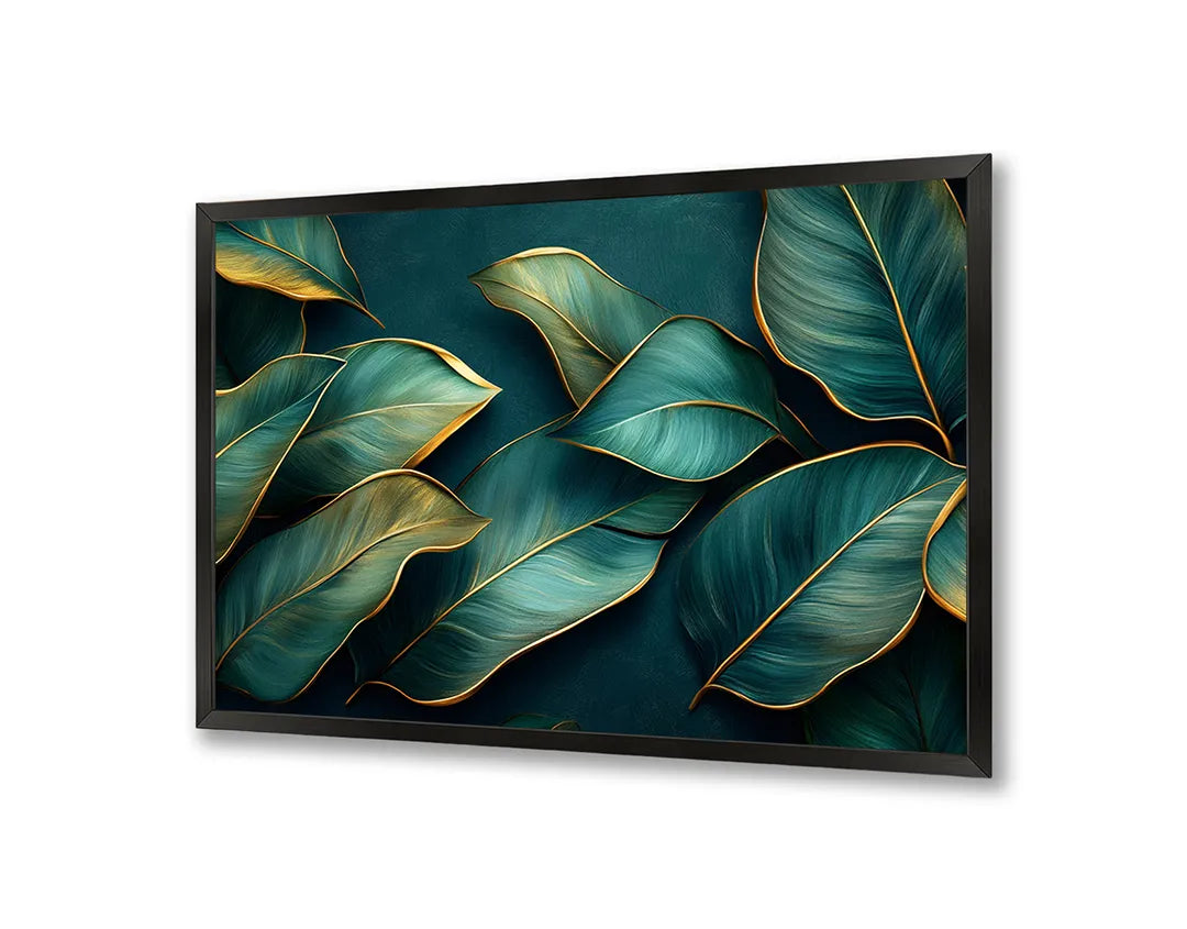 Metalen Magneetbord met hoogwaardige afbeelding van Gouden groene bladeren voor aan de muur