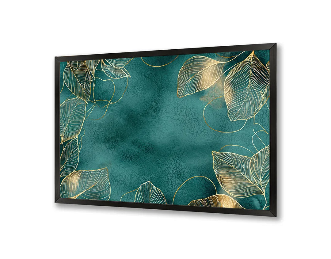 Metalen Magneetbord met hoogwaardige afbeelding van Gouden bladeren op donkergroen voor aan de muur