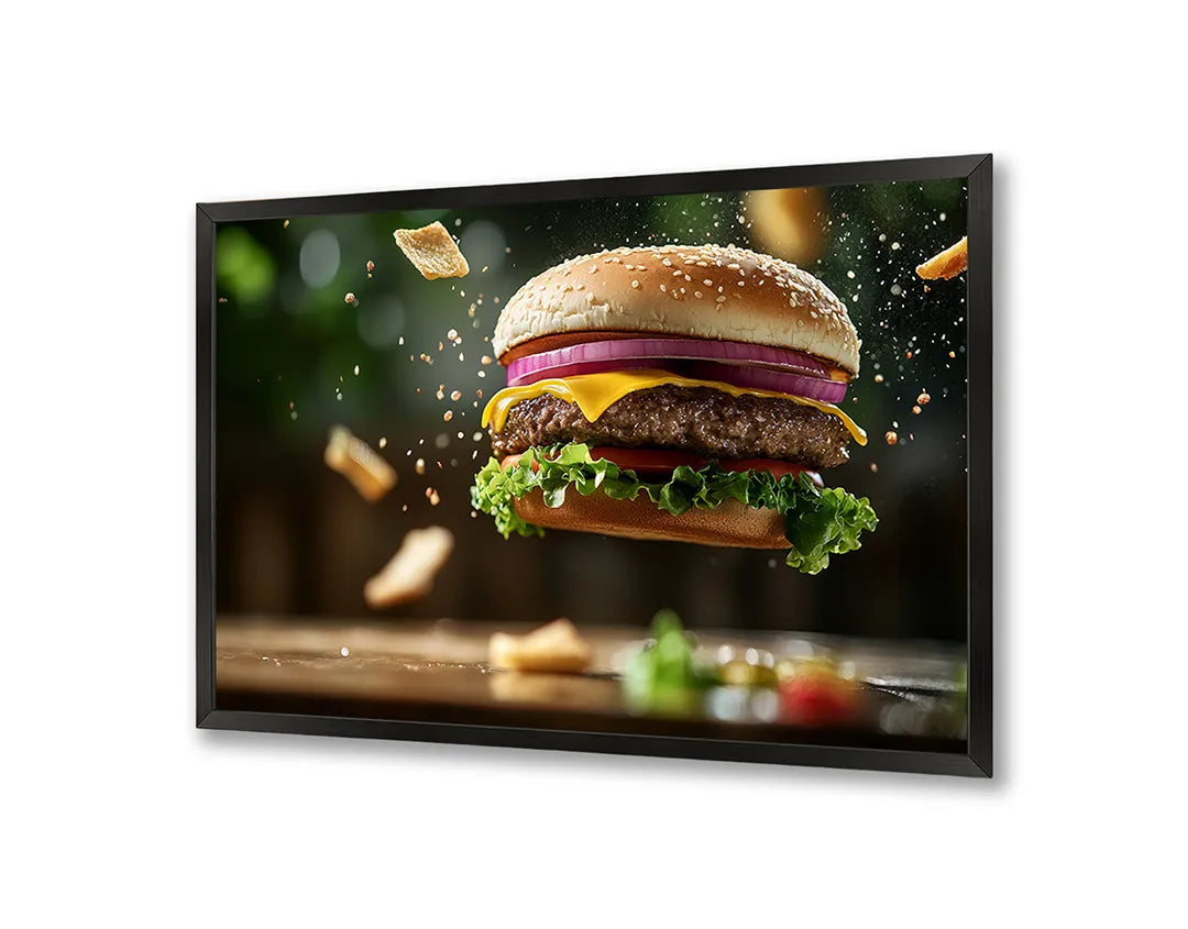 Metalen Magneetbord met hoogwaardige afbeelding van Vliegende hamburger ingredienten voor aan de muur