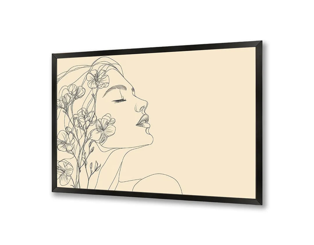 Metalen Magneetbord met hoogwaardige afbeelding van Minimalistisch vrouwengezicht bloemen voor aan de muur