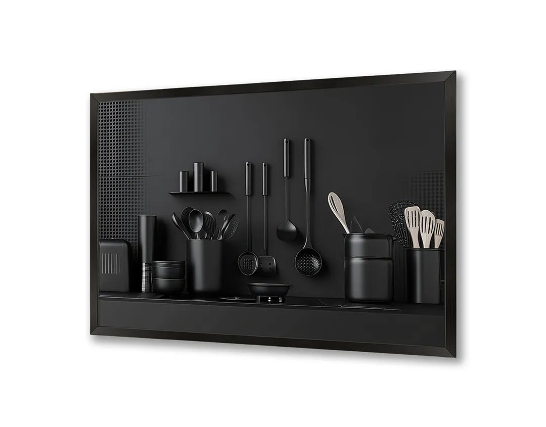 Metalen Magneetbord met hoogwaardige afbeelding van Zwart keukengerei plank voor aan de muur