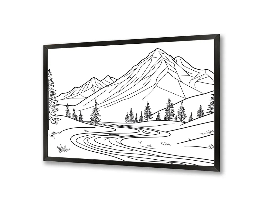 Metalen Magneetbord met hoogwaardige afbeelding van Berglandschap lijntekening voor aan de muur