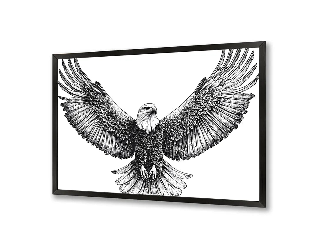 Metalen Magneetbord met hoogwaardige afbeelding van Vliegende adelaar zwart wit voor aan de muur