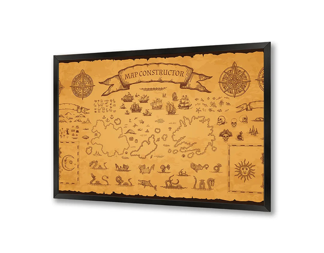 Metalen Magneetbord met hoogwaardige afbeelding van Oude schatkaart piraten voor aan de muur