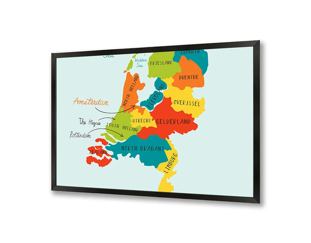 Metalen Magneetbord met afbeelding van gekleurde provinciekaart van Nederland in verschillende heldere kleuren kleuren
