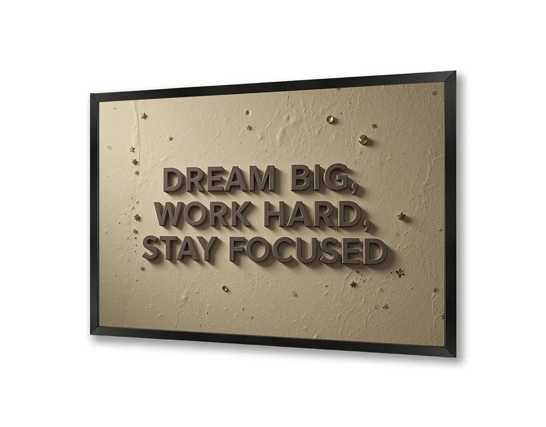 Metalen Magneetbord met hoogwaardige afbeelding van Dream big work hard tekst muur voor aan de muur