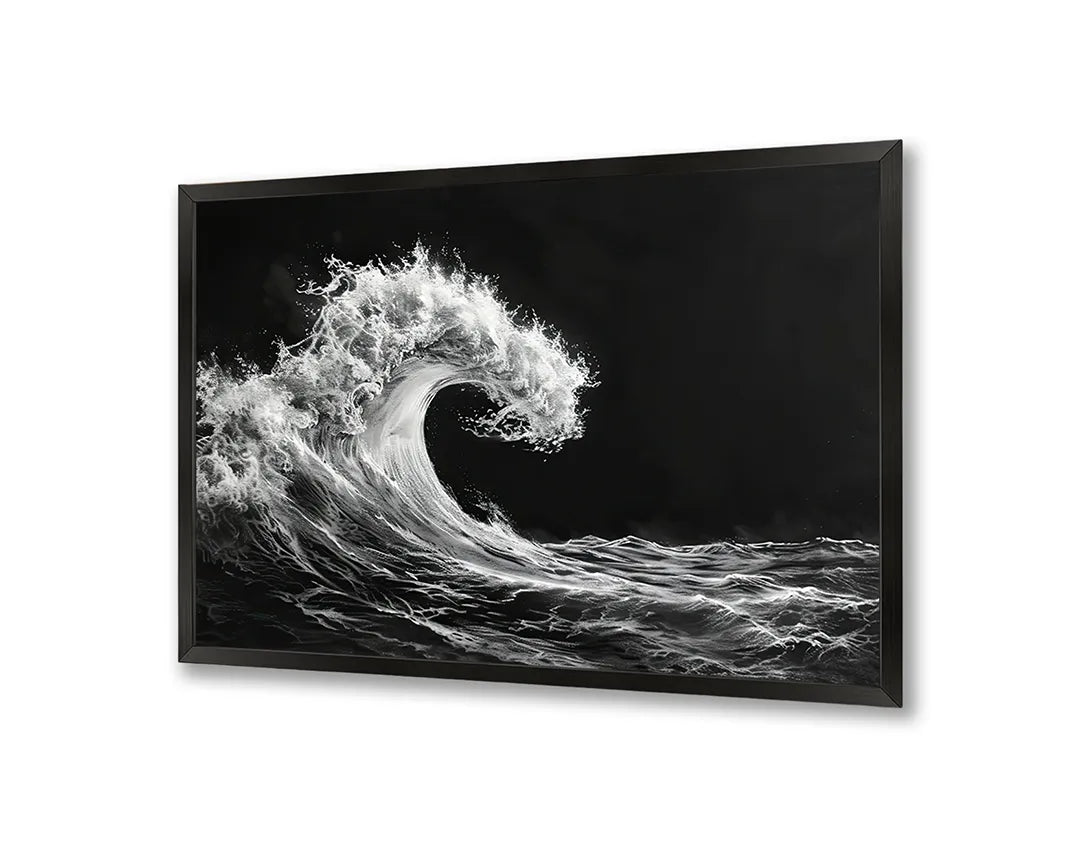 Metalen Magneetbord met hoogwaardige afbeelding van Grote oceaan golf zwart wit voor aan de muur