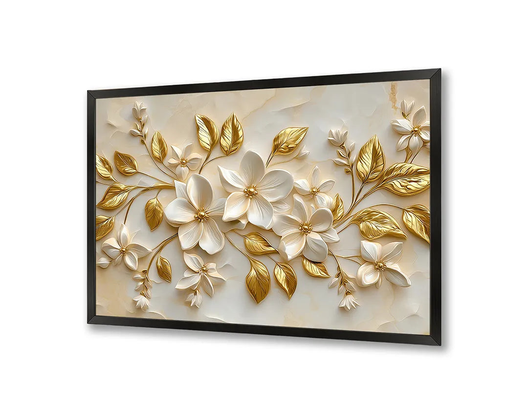 Metalen Magneetbord met hoogwaardige afbeelding van Gouden bloemen relief 3D voor aan de muur