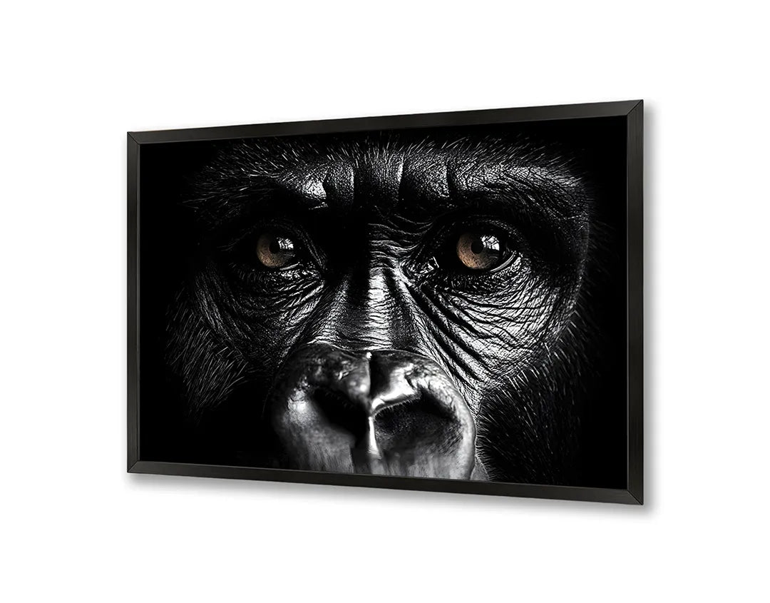 Metalen Magneetbord met hoogwaardige afbeelding van Gorilla gezicht close up donker voor aan de muur