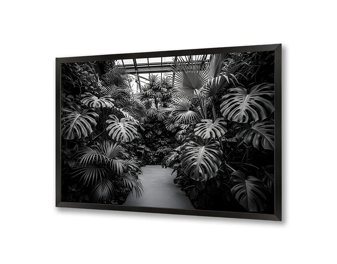 Metalen Magneetbord met hoogwaardige afbeelding van Tropische bladeren kas zwart wit voor aan de muur