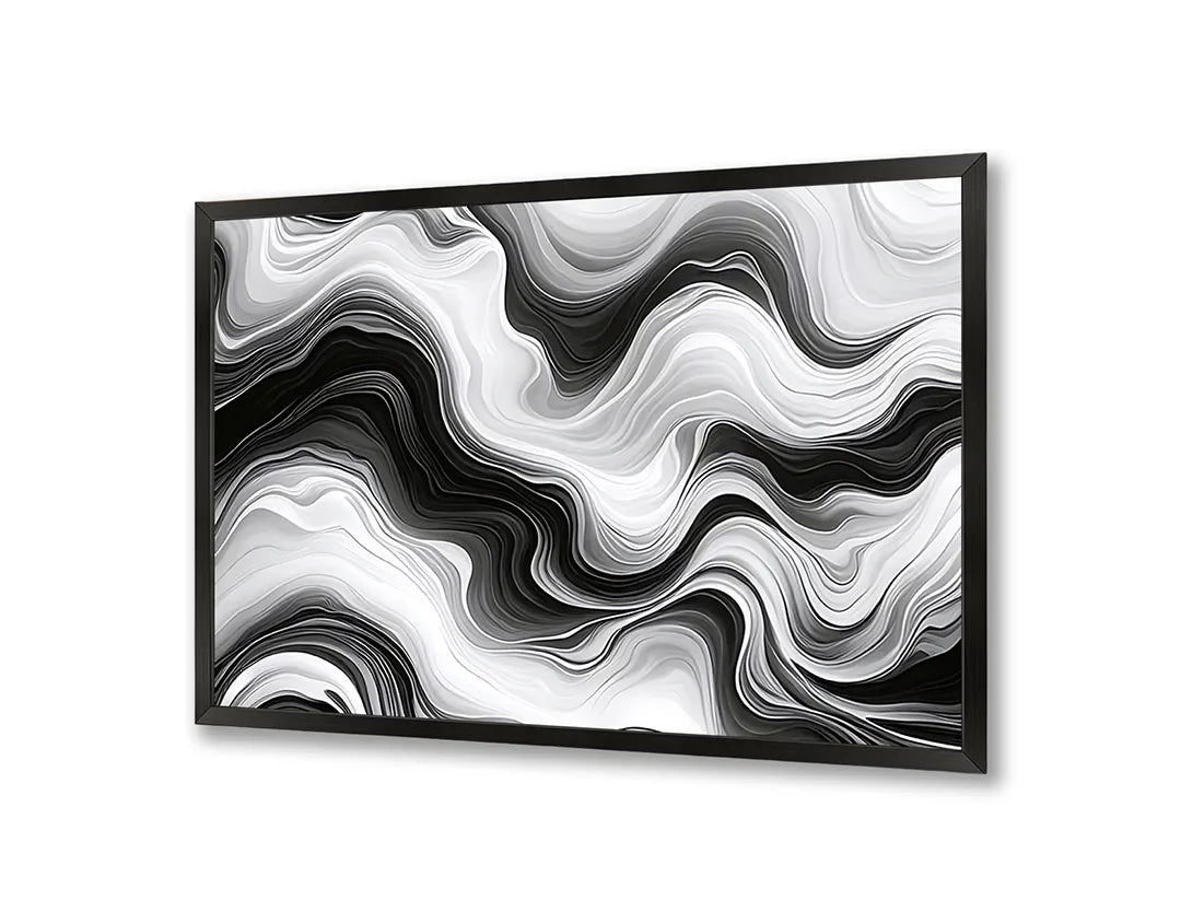 Metalen Magneetbord met hoogwaardige afbeelding van Zwart wit abstracte golven vloeistof voor aan de muur
