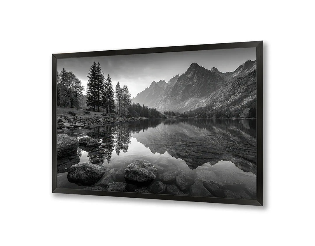 Metalen Magneetbord met hoogwaardige afbeelding van Bergmeer weerspiegeling zwart wit voor aan de muur