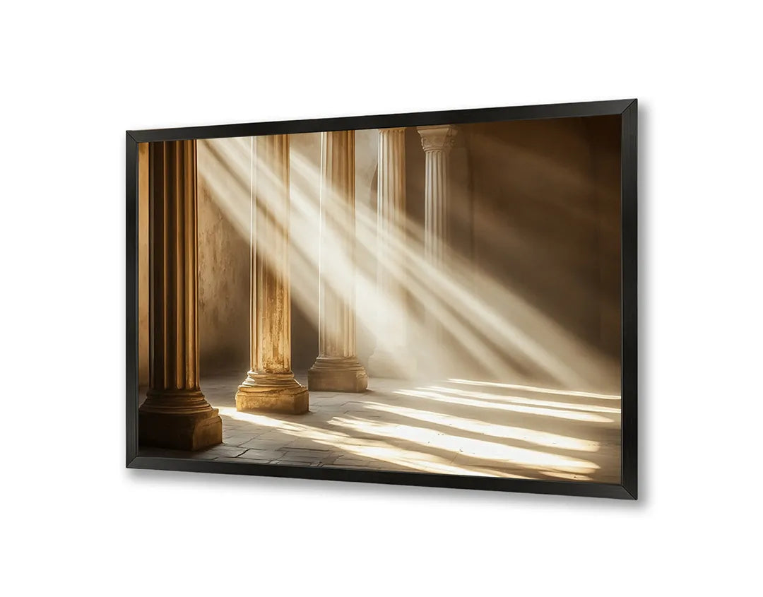 Metalen Magneetbord met hoogwaardige afbeelding van Zonnestralen door pilaren voor aan de muur