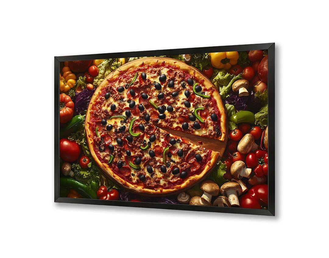 Metalen Magneetbord met hoogwaardige afbeelding van Pizza met groenten bovenaanzicht voor aan de muur