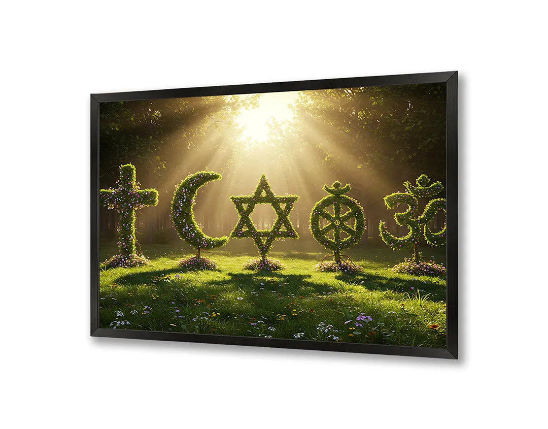 Metalen Magneetbord met hoogwaardige afbeelding van Religieuze symbolen hout natuur voor aan de muur
