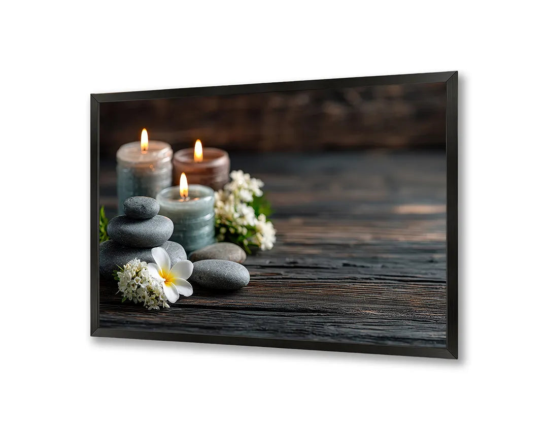 Metalen Magneetbord met hoogwaardige afbeelding van Spa stenen kaarsen orchidee voor aan de muur