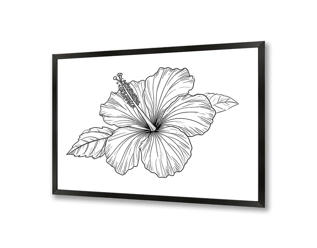 Metalen Magneetbord met hoogwaardige afbeelding van Hibiscus bloem lijntekening voor aan de muur