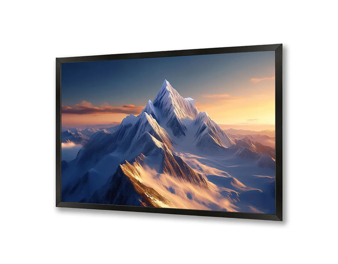 Metalen Magneetbord met hoogwaardige afbeelding van Bergpiek zonsondergang winter voor aan de muur