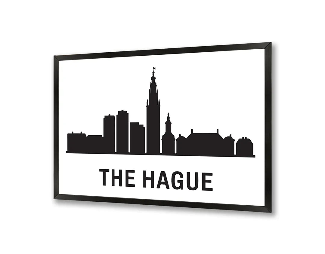 Metalen Magneetbord met hoogwaardige afbeelding van The Hague skyline zwart wit voor aan de muur