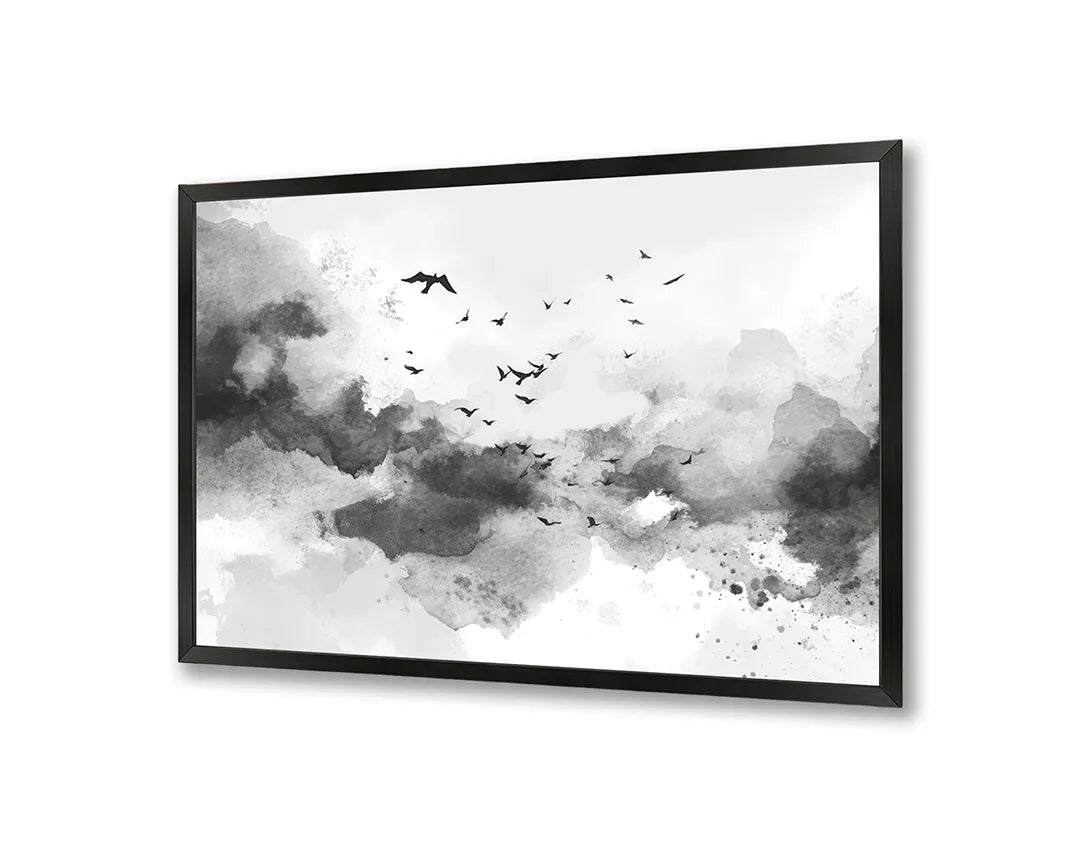 Metalen Magneetbord met hoogwaardige afbeelding van Abstracte wolken verf zwart wit voor aan de muur
