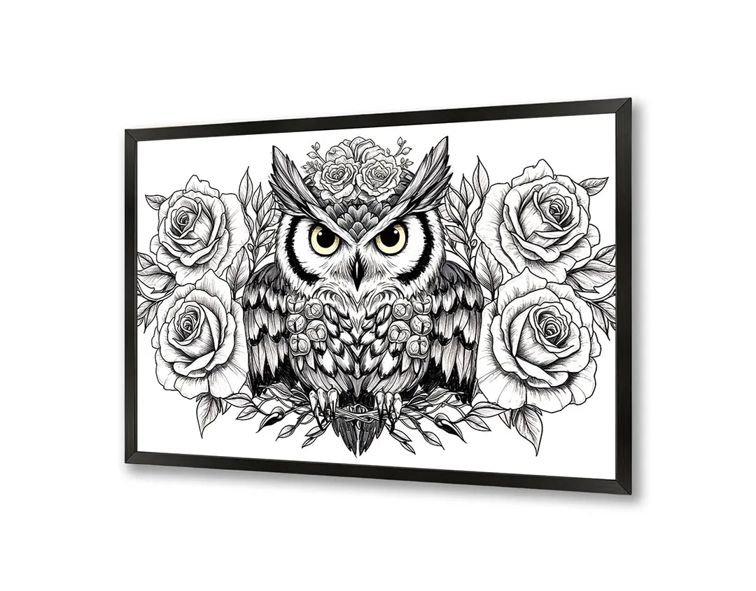 Metalen Magneetbord met hoogwaardige afbeelding van Uil illustratie met bloemen voor aan de muur