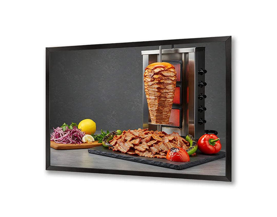 Metalen Magneetbord met hoogwaardige afbeelding van Kebab vlees spies roterend voor aan de muur