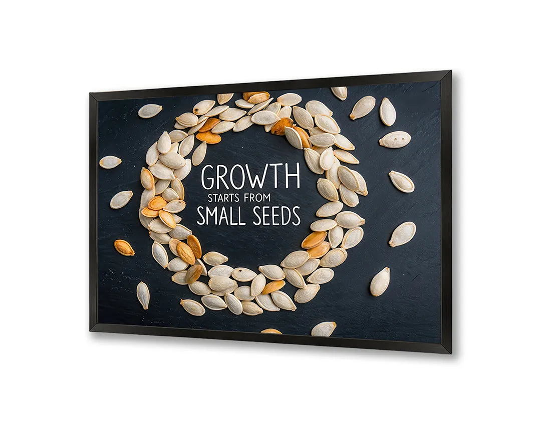 Metalen Magneetbord met hoogwaardige afbeelding van Growth starts with small seeds voor aan de muur