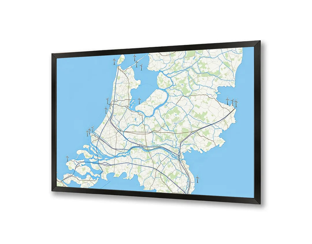 Metalen Magneetbord met hoogwaardige afbeelding van Nederland waterwegen landkaart voor aan de muur