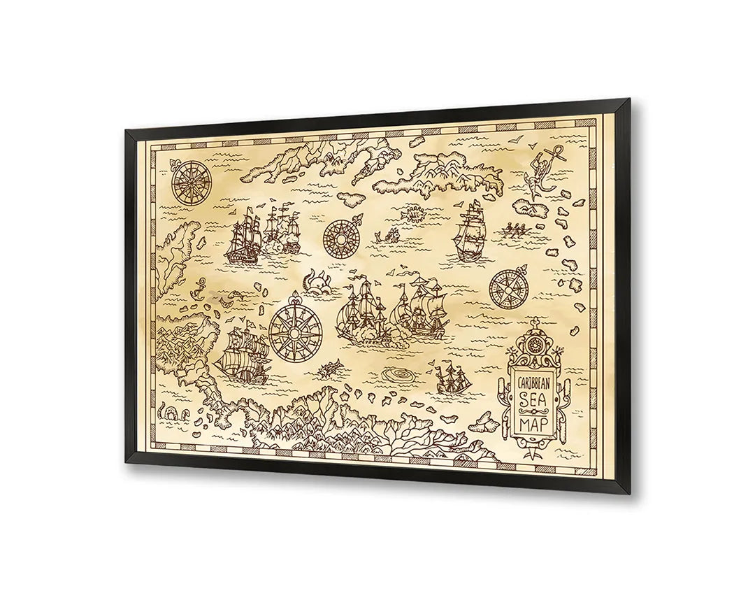Metalen Magneetbord met afbeelding van oude piraten schatkaart in verweerd bruin kleuren