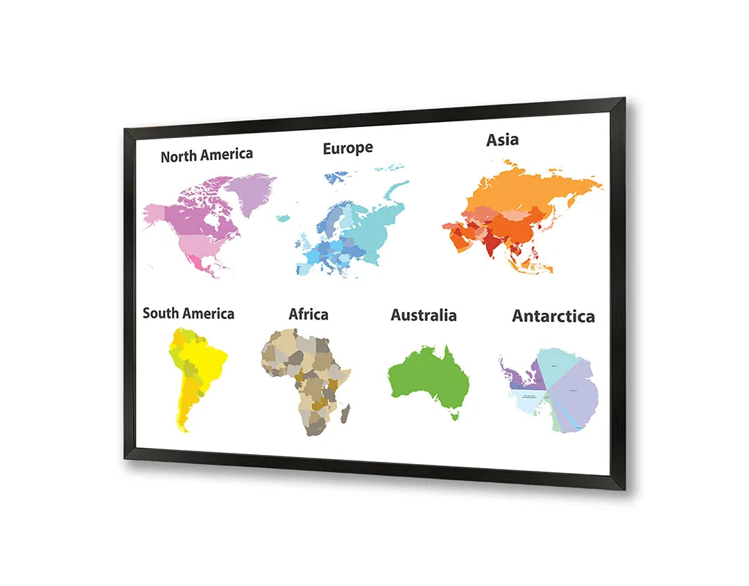 Metalen Magneetbord met afbeelding van kleurrijke werelddelen kaart in heldere kleuren kleuren