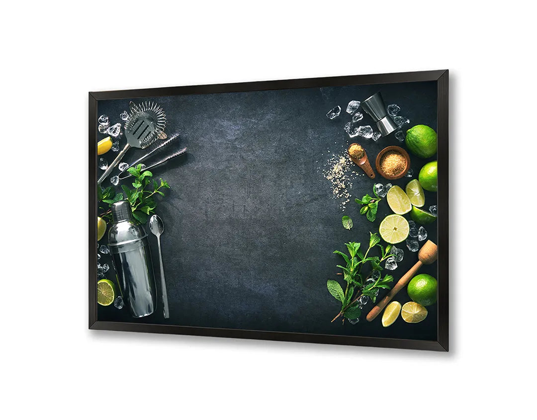 Metalen Magneetbord met afbeelding van verse groenten op een donkere achtergrond in groen en donkergrijs kleuren