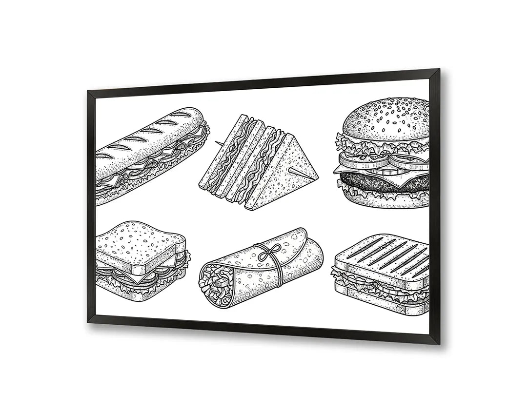 Metalen Magneetbord met print van Broodjes en snacks schets perfect als decoratie