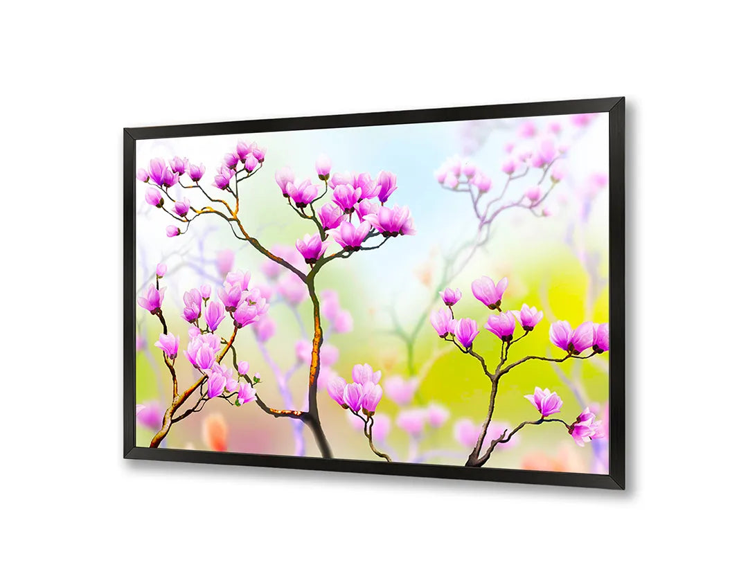 Metalen Magneetbord met afbeelding van tak met roze bloesem in zacht roze kleuren