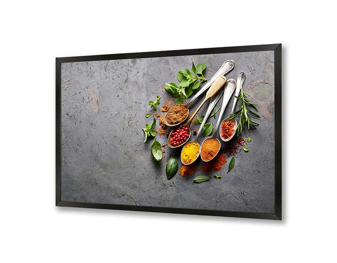 Metalen Magneetbord met afbeelding van ingrediënten en kookgerei in grijs en rood kleuren