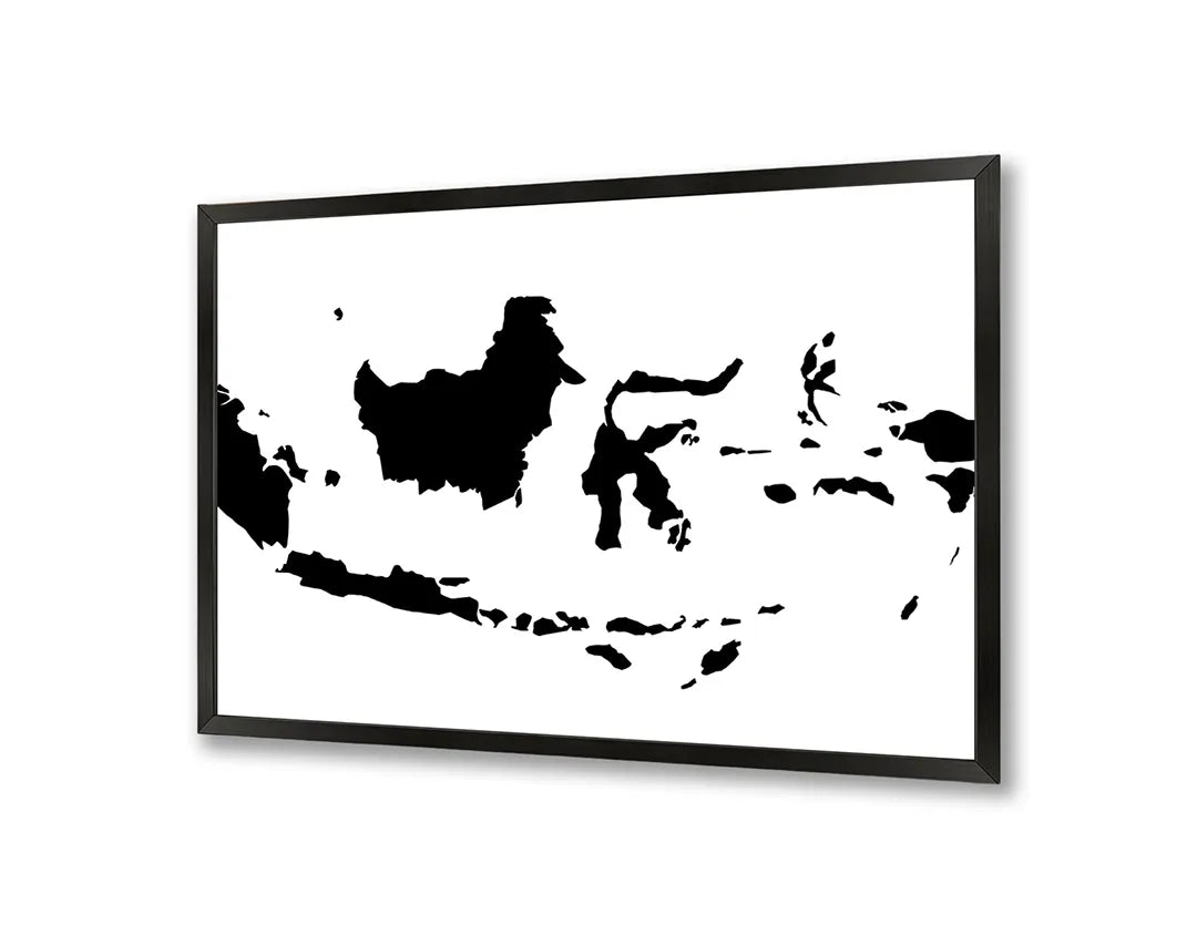 Metalen Magneetbord met afbeelding van silhouet landkaart van Indonesië in zwart op wit kleuren