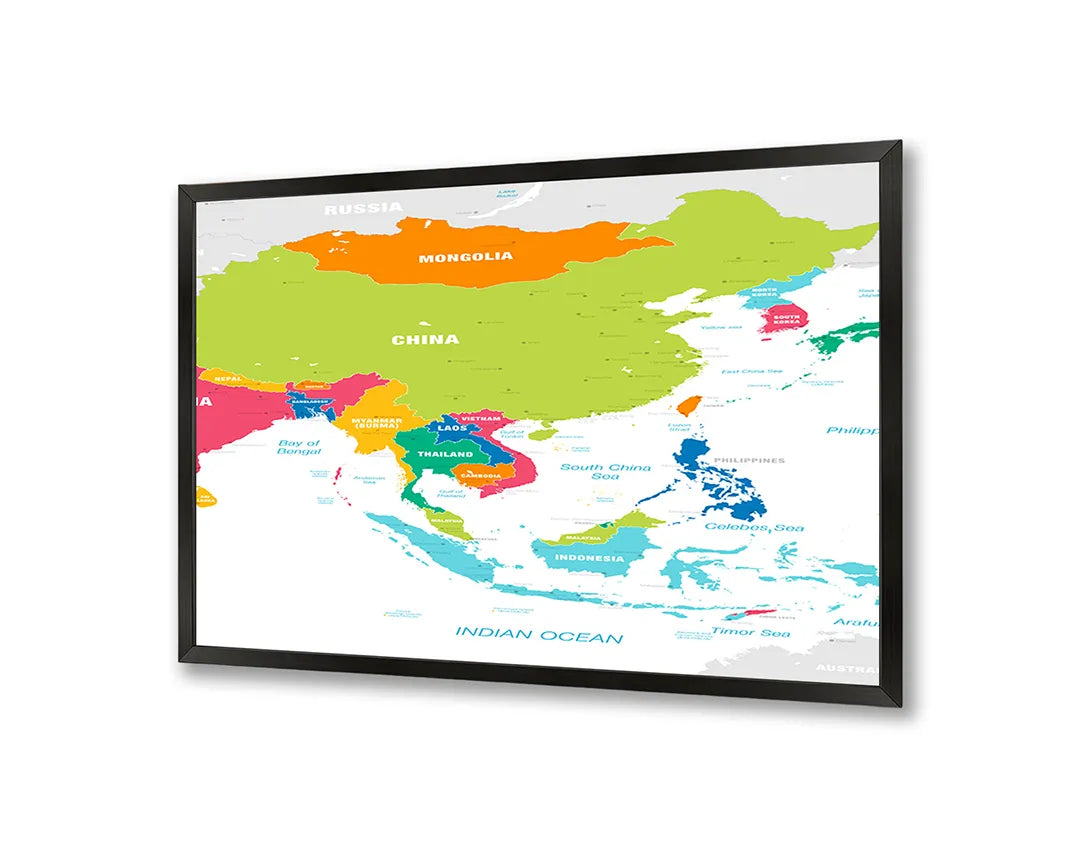 Metalen Magneetbord met afbeelding van kleurrijke landenkaart van Azië in diverse heldere kleuren kleuren