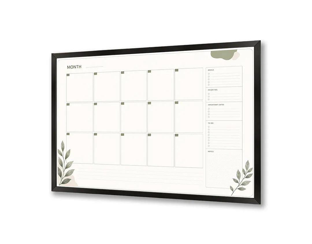 Metalen Magneetbord met functionele overzichts planner en decoratieve, zachte groene eucalyptus takjes