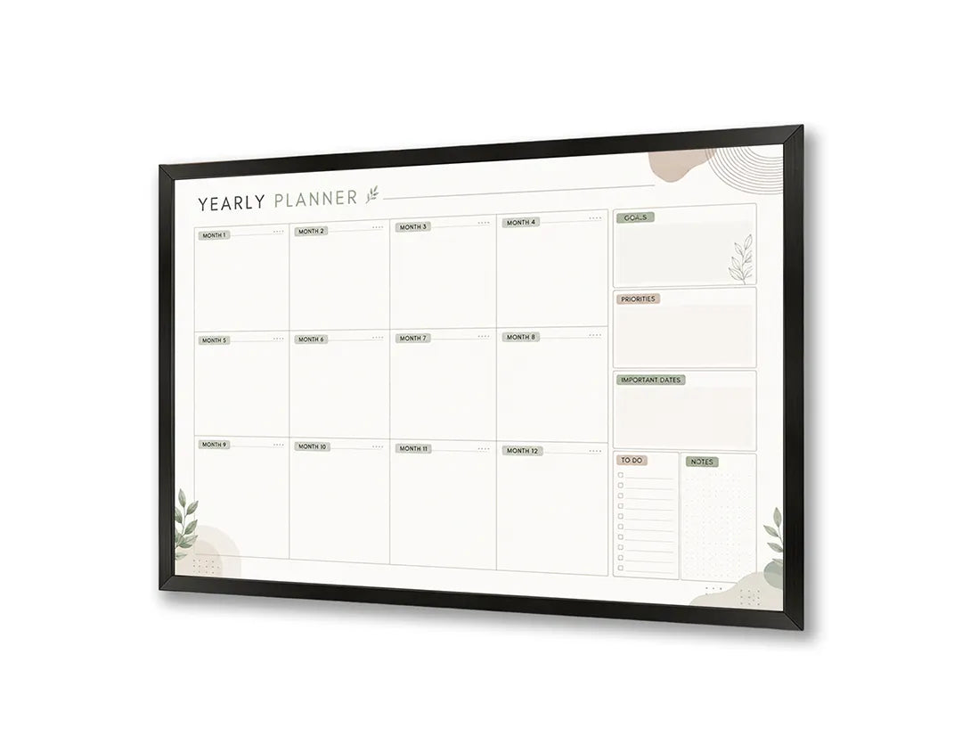 Metalen Magneetbord met overzichtelijke maandplanner subtiel gedecoreerd met frisse groene botanische bladeren