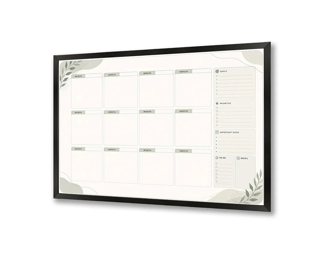 Metalen Magneetbord met een uiterst minimalistische maandplanner zonder onnodige en storende visuele afleidingen