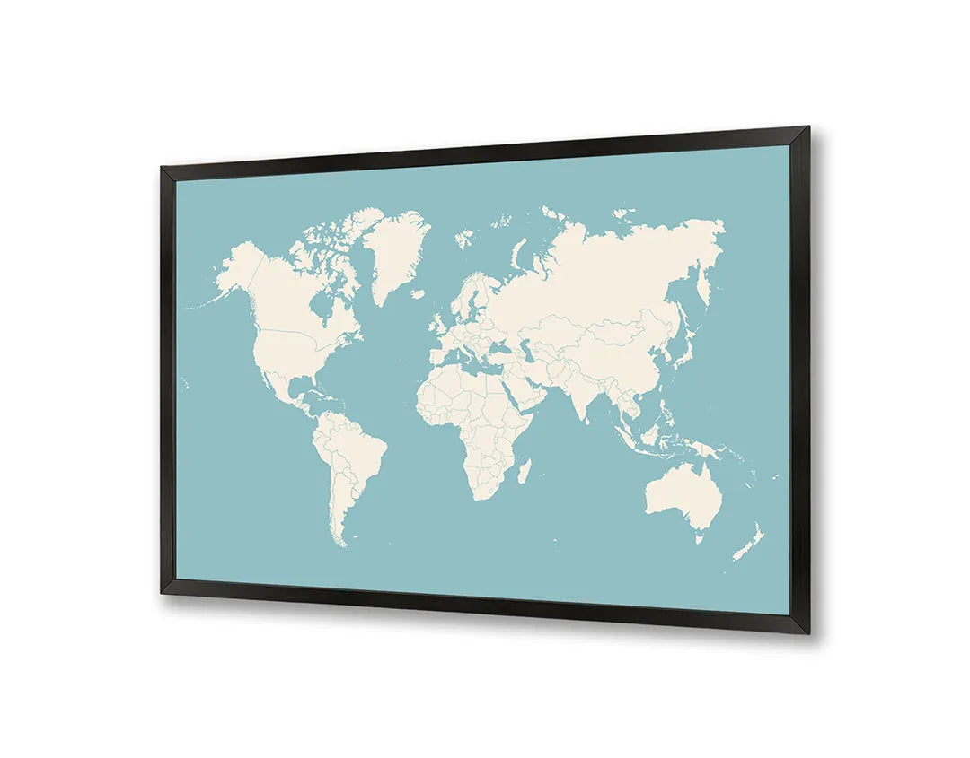 Metalen Magneetbord met print van Wereldkaart pastel blauw perfect als decoratie