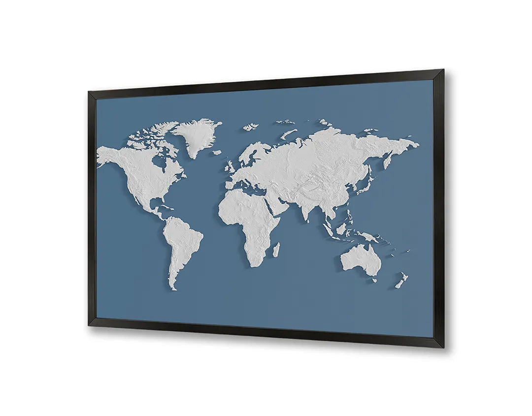 Metalen Magneetbord met print van Wereldkaart blauw perfect als decoratie