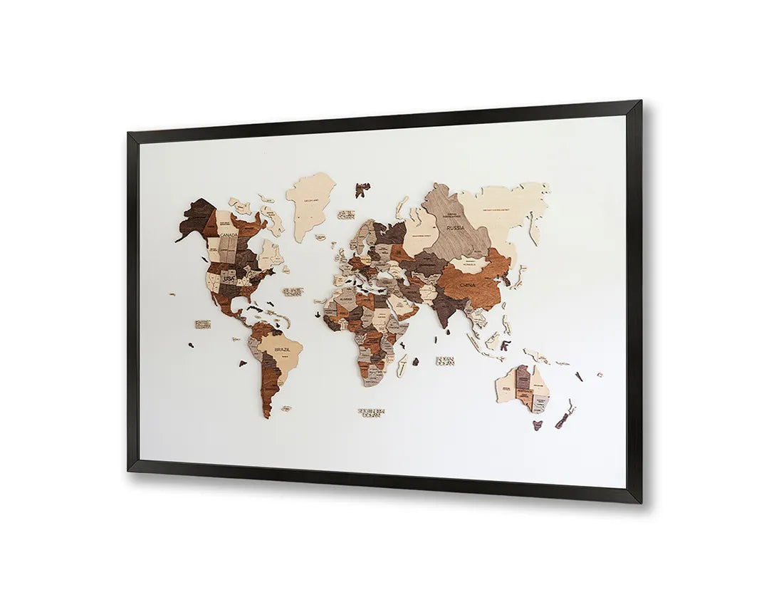 Metalen Magneetbord met print van Houten wereldkaart perfect als decoratie