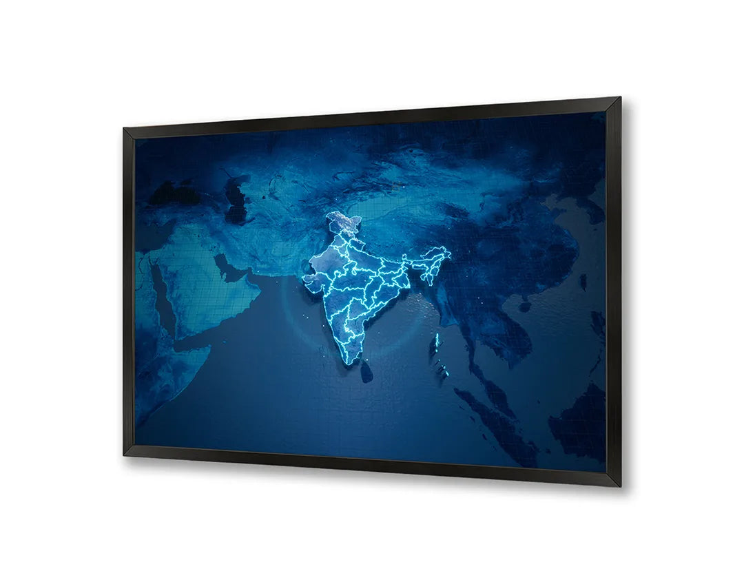 Metalen Magneetbord met print van Wereldkaart donkerblauw neon perfect als decoratie