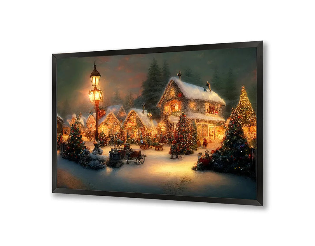 Metalen Magneetbord met print van Sfeervol kerstdorpje perfect als decoratie