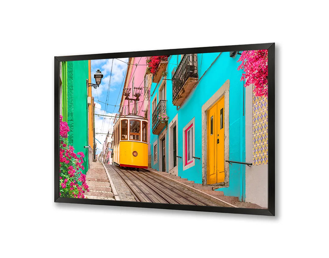 Metalen Magneetbord met print van Gele tram Lissabon perfect als decoratie