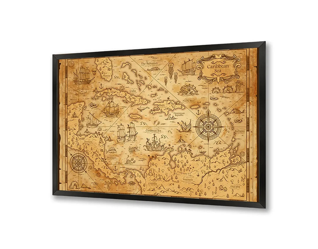 Metalen Magneetbord met print van Piratenkaart geel perfect als decoratie