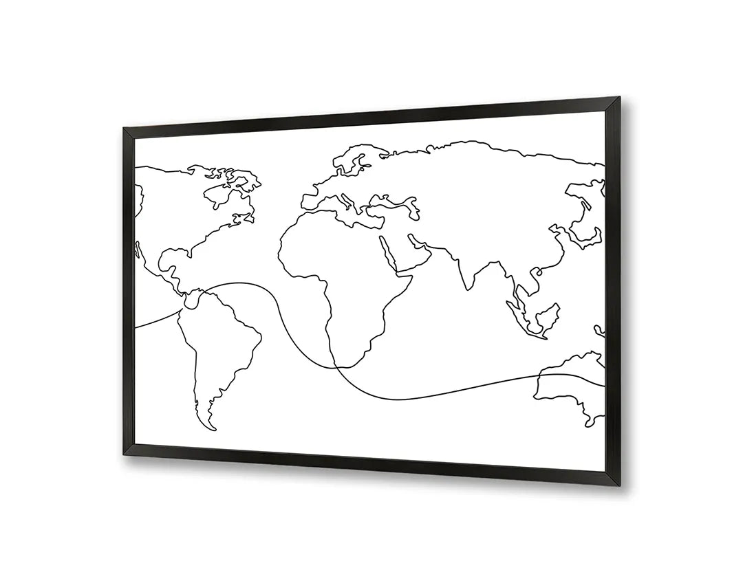 Metalen Magneetbord met print van Wereldkaart zwarte lijnen perfect als decoratie
