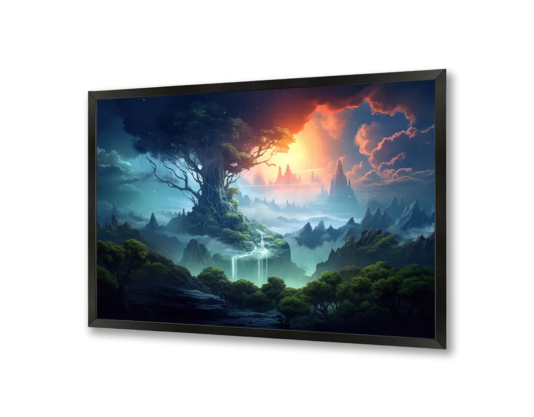 Metalen Magneetbord met print van Magisch bos zonsondergang perfect als decoratie