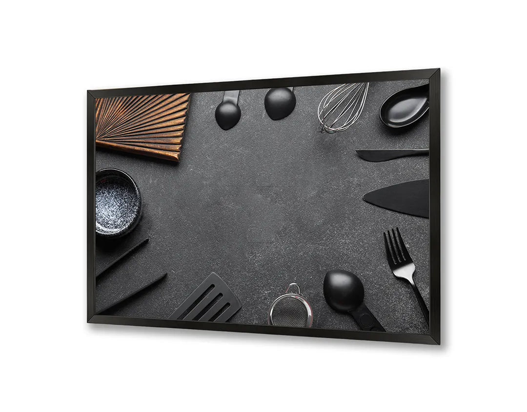 Metalen Magneetbord met print van Kookgerei donkere achtergrond perfect als decoratie